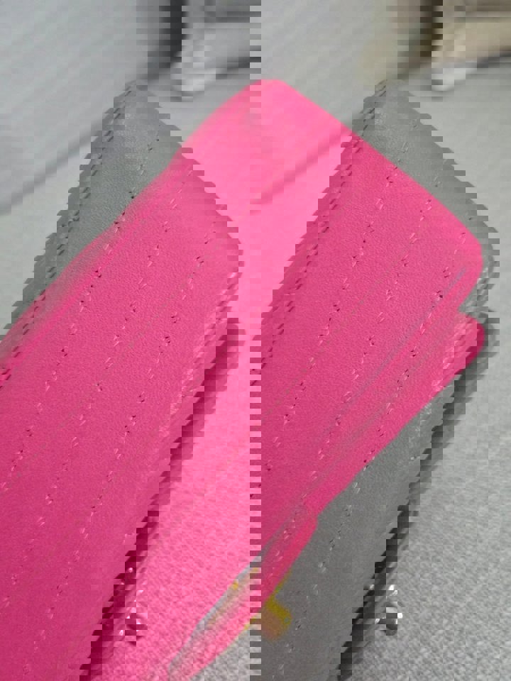 Chanel series 21 Barbie Pink Lambskin Chevron Mini Rectangular Flap Bag with Yellow GHW