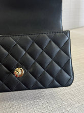 Load image into Gallery viewer, Chanel Black Lambskin Mini Rectangular Flap Bag with Top Handle and Champagne GHW
