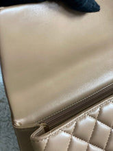 Load image into Gallery viewer, Chanel 22B 2022 Fall/Winter collection Dark Beige Lambskin Top Handle with gold metal plate and antique GHW Mini Rectangular Flap bag
