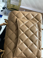 Load image into Gallery viewer, Chanel 22B 2022 Fall/Winter collection Dark Beige Lambskin Top Handle with gold metal plate and antique GHW Mini Rectangular Flap bag
