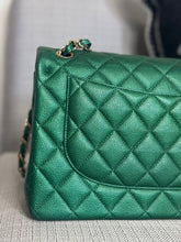 Load image into Gallery viewer, Chanel series 25 18S 2018 Spring/Summer Collection Pearly Emerald Green Caviar Champagne GHW Jumbo Timeless Classic Double Flap Bag
