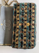 Load image into Gallery viewer, Chanel Turquoise Gold Tweed Classic Medium ML double flap bag from 19A collection Ancient Egypt
