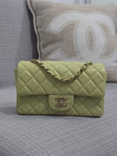 Load image into Gallery viewer, Chanel 23C 2022/2023 Cruise Collection Pastel Lime Green Lambskin Mini Rectangular Flap Bag with Champagne GHW
