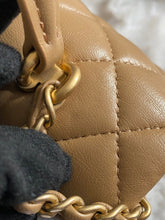 Load image into Gallery viewer, Chanel 22B 2022 Fall/Winter collection Dark Beige Lambskin Top Handle with gold metal plate and antique GHW Mini Rectangular Flap bag
