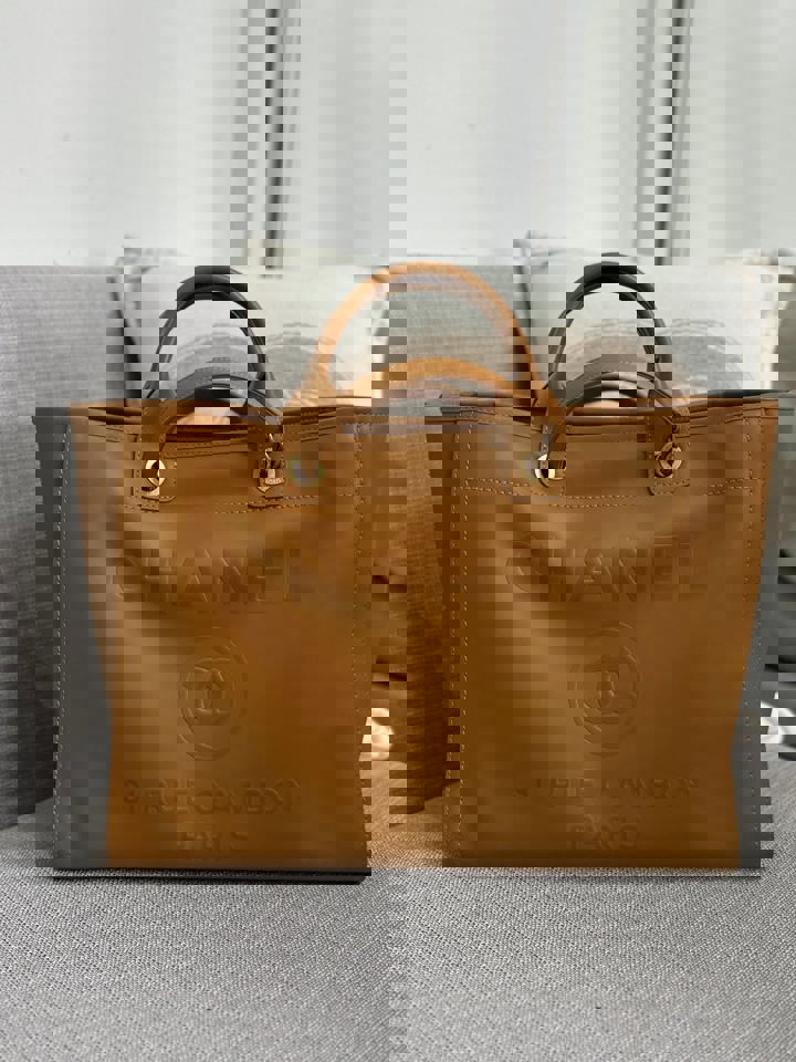 Chanel series 31 21S 2021 Spring/Summer collection Caramel Calf skin aged GHW Medium/Large Deauville Tote Bag with Top handle