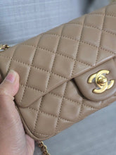 Load image into Gallery viewer, Chanel 22B 2022 Fall/Winter Collection Dark Beige Lambskin Aged GHW Pearl Crush Adjustable Chain Mini Rectangular Flap Bag
