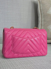 Load image into Gallery viewer, Chanel series 21 Barbie Pink Lambskin Chevron Mini Rectangular Flap Bag with Yellow GHW
