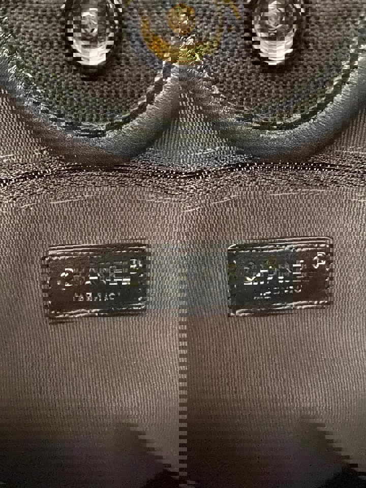 Chanel 23P 2023 collection in Black/White Stripe Canvas Deauville Tote with Top Handle and detachable pouch size Medium (15 inches)