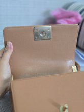 Load image into Gallery viewer, Chanel 21K 2021 Fall/Winter Collection Caramel Brown Caviar shiny champagne GHW Small Le Boy Flap Bag
