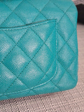 Load image into Gallery viewer, Chanel series 23 17C 2016/2017 Cruise Collection Turquoise Caviar Champagne GHW Classic Mini Rectangular Flap Bag with Edge stitching
