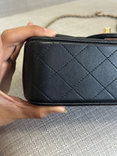 Load image into Gallery viewer, Chanel Black Lambskin Mini Rectangular Flap Bag with Top Handle and Champagne GHW
