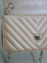 Load image into Gallery viewer, Chanel series 24 17B 2017 Fall/Winter Collection Iridescent Rose Gold Caviar Silver hardware Chevron Mini Rectangular Flap Bag
