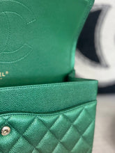 Load image into Gallery viewer, Chanel series 25 18S 2018 Spring/Summer Collection Pearly Emerald Green Caviar Champagne GHW Jumbo Timeless Classic Double Flap Bag
