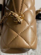Load image into Gallery viewer, Chanel 22B 2022 Fall/Winter collection Dark Beige Lambskin Top Handle with gold metal plate and antique GHW Mini Rectangular Flap bag
