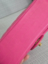 Load image into Gallery viewer, Chanel series 21 Barbie Pink Lambskin Chevron Mini Rectangular Flap Bag with Yellow GHW
