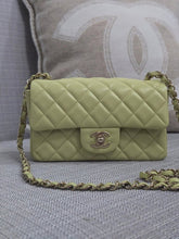 Load image into Gallery viewer, Chanel 23C 2022/2023 Cruise Collection Pastel Lime Green Lambskin Mini Rectangular Flap Bag with Champagne GHW

