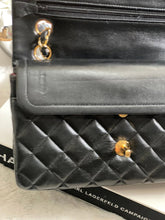 Load image into Gallery viewer, Chanel series 1 (circa 1989-1991) Black Lambskin 24K GHW Small Classic Double Flap Vintage Bag
