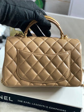 Load image into Gallery viewer, Chanel 22B 2022 Fall/Winter collection Dark Beige Lambskin Top Handle with gold metal plate and antique GHW Mini Rectangular Flap bag
