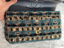 Load image into Gallery viewer, Chanel Turquoise Gold Tweed Classic Medium ML double flap bag from 19A collection Ancient Egypt
