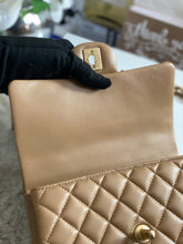 Load image into Gallery viewer, Chanel 22B 2022 Fall/Winter collection Dark Beige Lambskin Top Handle with gold metal plate and antique GHW Mini Rectangular Flap bag

