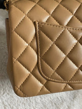 Load image into Gallery viewer, Chanel 22B 2022 Fall/Winter collection Dark Beige Lambskin Top Handle with gold metal plate and antique GHW Mini Rectangular Flap bag
