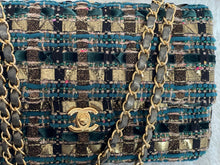 Load image into Gallery viewer, Chanel Turquoise Gold Tweed Classic Medium ML double flap bag from 19A collection Ancient Egypt
