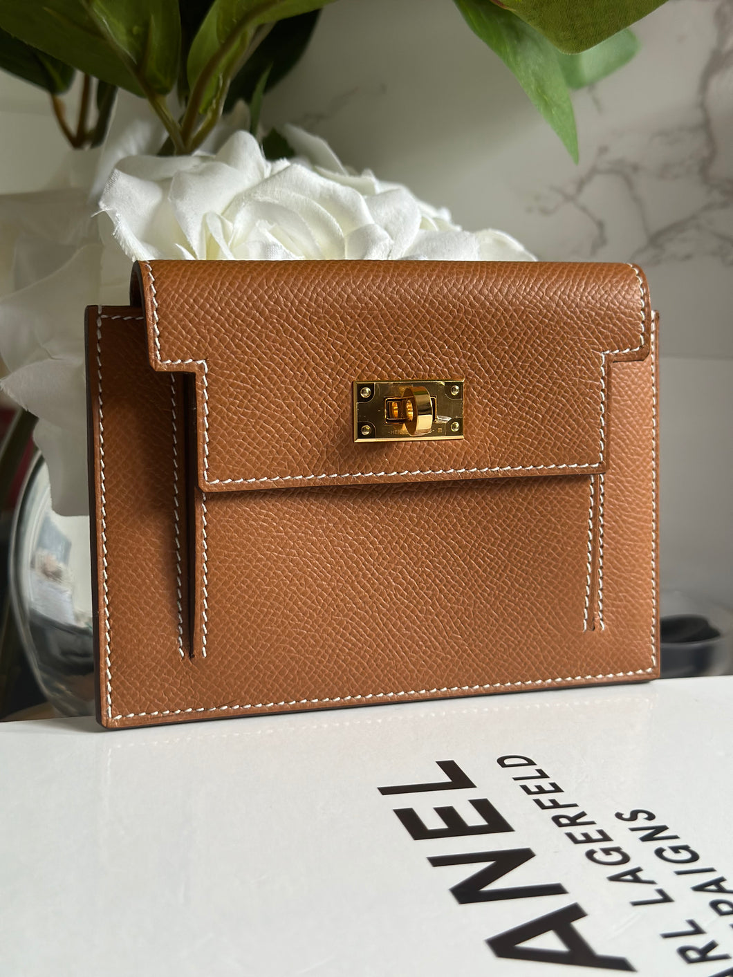 Hermès Orange Epsom Kelly Pochette with Gold Hardware