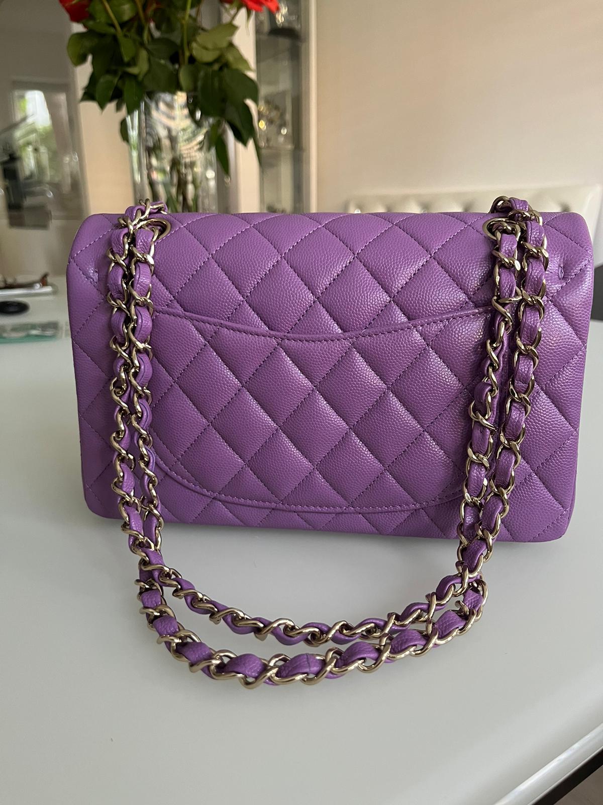 Chanel 22S collection Purple Caviar LGHW Small Classic Timeless Double –  Globalluxcloset