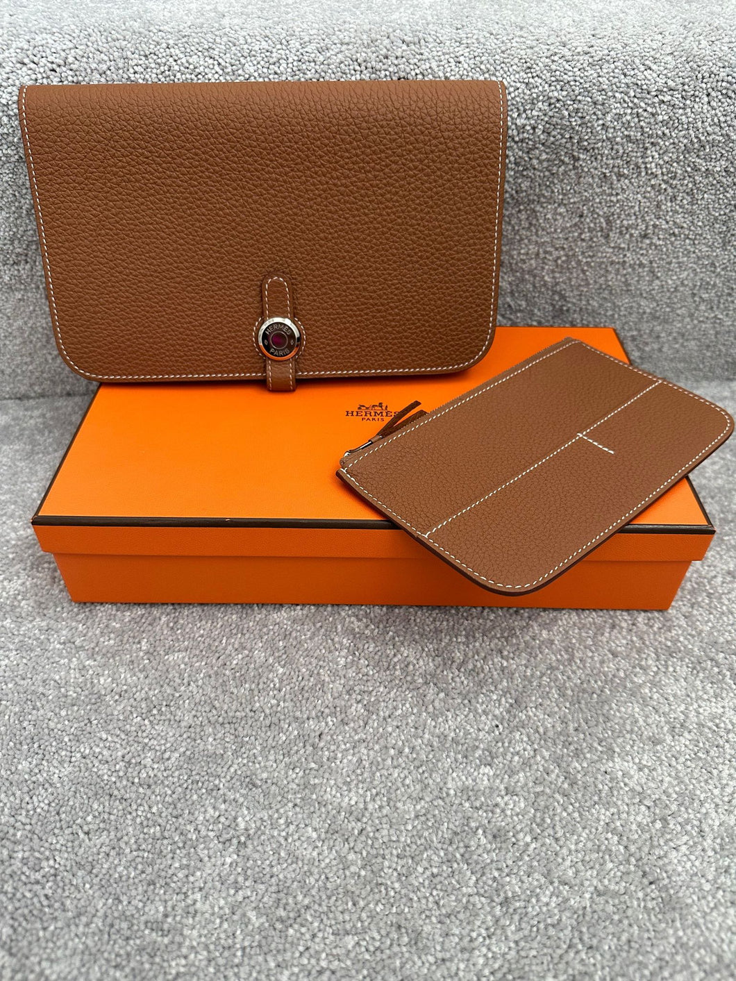 Hermes Dogon duo wallet Gold Togo leather in palladium hardware