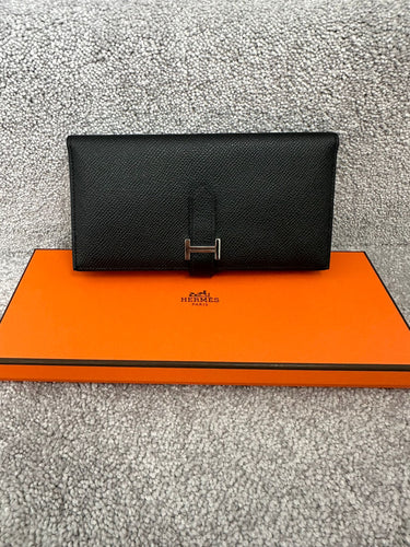 Hermes Bearn Wallet Togo Leather Palladium Hardware In Black