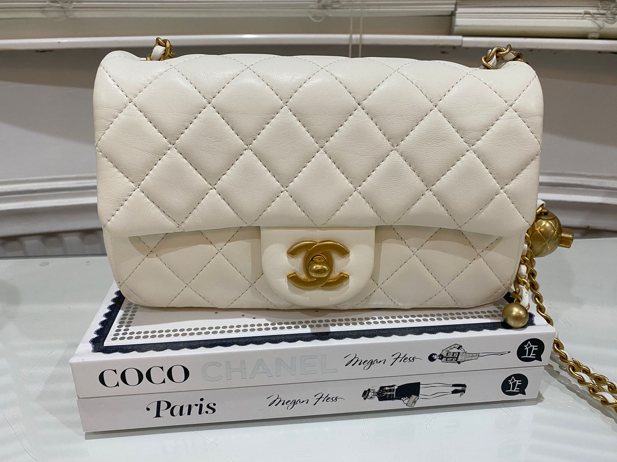 Chanel White Lambskin Pearl Crush Mini Rectangular Flap Bag