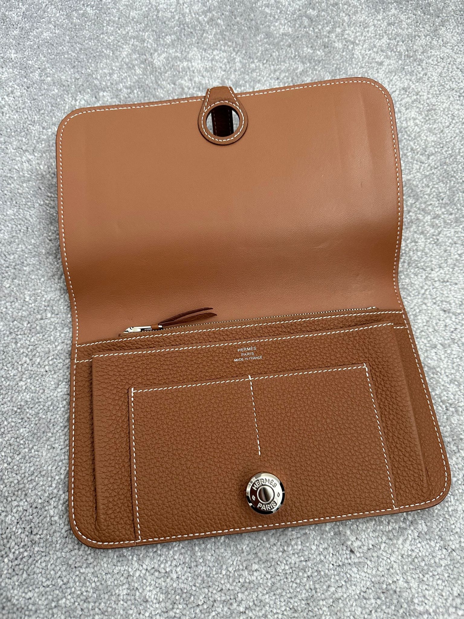 Hermes Dogon Duo Wallet Togo Leather Palladium Hardware In Brown