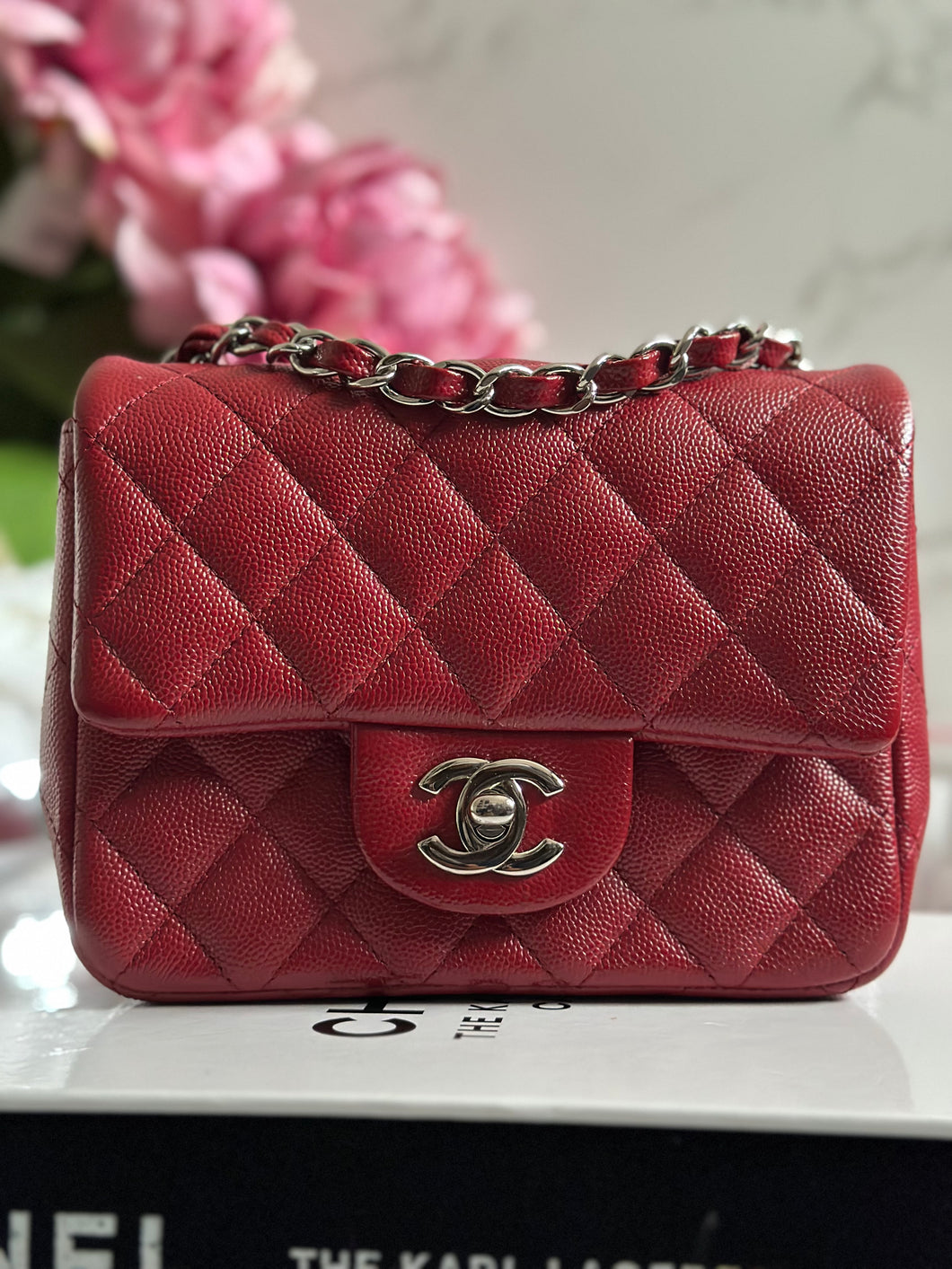 Chanel series 24 17B collection series 24 Red Caviar SHW Mini square Flap Bag