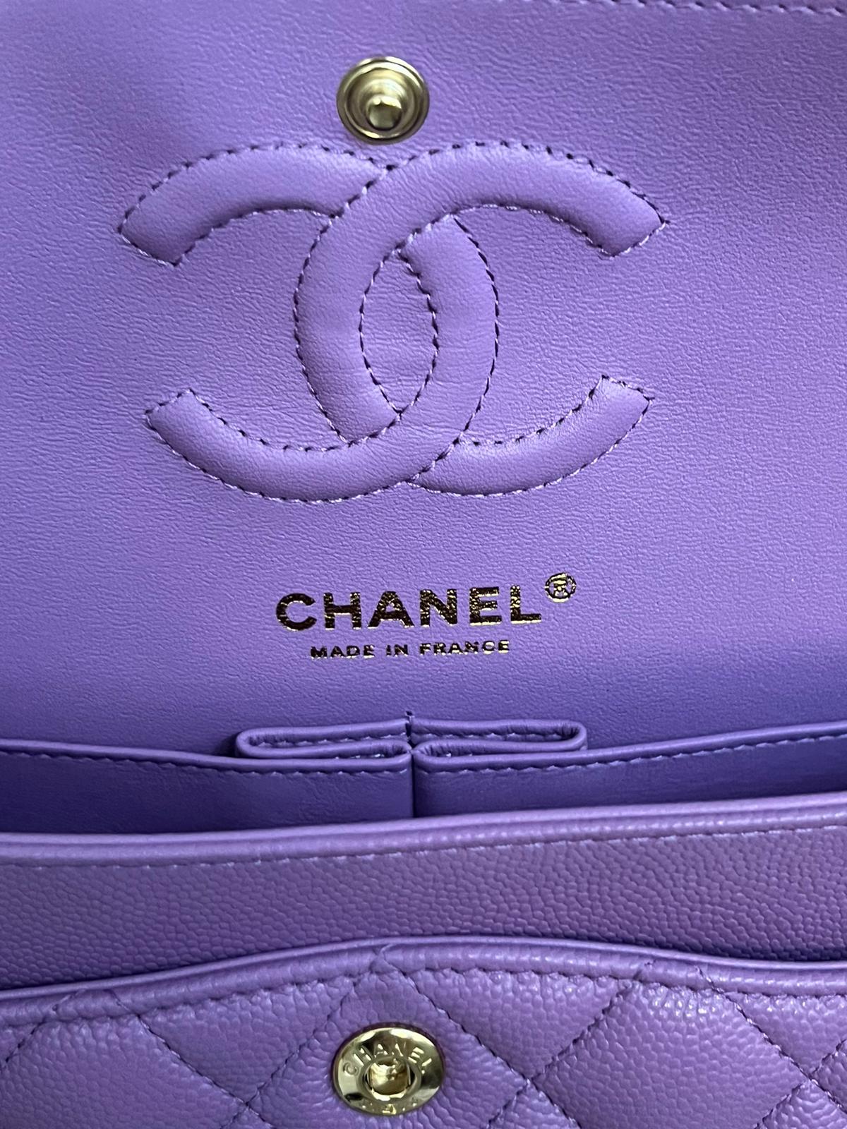 Chanel 22S collection Purple Caviar LGHW Small Classic Timeless Double –  Globalluxcloset