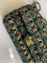 Load image into Gallery viewer, Chanel Turquoise Gold Tweed Classic Medium ML double flap bag from 19A collection Ancient Egypt
