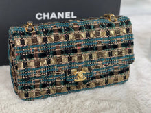 Load image into Gallery viewer, Chanel Turquoise Gold Tweed Classic Medium ML double flap bag from 19A collection Ancient Egypt
