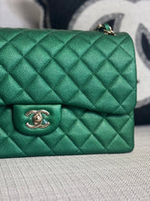 Load image into Gallery viewer, Chanel series 25 18S 2018 Spring/Summer Collection Pearly Emerald Green Caviar Champagne GHW Jumbo Timeless Classic Double Flap Bag
