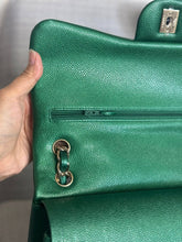 Load image into Gallery viewer, Chanel series 25 18S 2018 Spring/Summer Collection Pearly Emerald Green Caviar Champagne GHW Jumbo Timeless Classic Double Flap Bag
