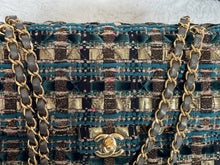 Load image into Gallery viewer, Chanel Turquoise Gold Tweed Classic Medium ML double flap bag from 19A collection Ancient Egypt
