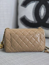 Load image into Gallery viewer, Chanel 22B 2022 Fall/Winter Collection Dark Beige Lambskin Aged GHW Pearl Crush Adjustable Chain Mini Rectangular Flap Bag
