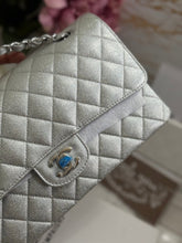 Load image into Gallery viewer, Chanel 21K 2021 Fall/Winter collection Glitter Iridescent Silver caviar SHW Medium ML 11.12 Timeless Classic Double Flap Bag
