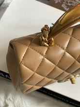 Load image into Gallery viewer, Chanel 22B 2022 Fall/Winter collection Dark Beige Lambskin Top Handle with gold metal plate and antique GHW Mini Rectangular Flap bag
