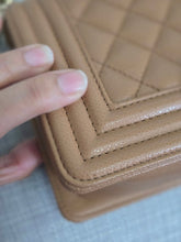 Load image into Gallery viewer, Chanel 21K 2021 Fall/Winter Collection Caramel Brown Caviar shiny champagne GHW Small Le Boy Flap Bag
