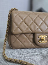 Load image into Gallery viewer, Chanel 22B 2022 Fall/Winter Collection Dark Beige Lambskin Aged GHW Pearl Crush Adjustable Chain Mini Rectangular Flap Bag
