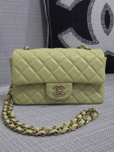 Load image into Gallery viewer, Chanel 23C 2022/2023 Cruise Collection Pastel Lime Green Lambskin Mini Rectangular Flap Bag with Champagne GHW

