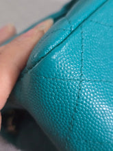 Load image into Gallery viewer, Chanel series 23 17C 2016/2017 Cruise Collection Turquoise Caviar Champagne GHW Classic Mini Rectangular Flap Bag with Edge stitching
