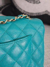 Load image into Gallery viewer, Chanel series 23 17C 2016/2017 Cruise Collection Turquoise Caviar Champagne GHW Classic Mini Rectangular Flap Bag with Edge stitching
