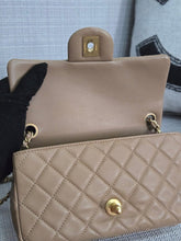 Load image into Gallery viewer, Chanel 22B 2022 Fall/Winter Collection Dark Beige Lambskin Aged GHW Pearl Crush Adjustable Chain Mini Rectangular Flap Bag
