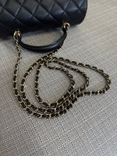 Load image into Gallery viewer, Chanel Black Lambskin Mini Rectangular Flap Bag with Top Handle and Champagne GHW
