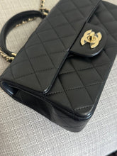 Load image into Gallery viewer, Chanel Black Lambskin Mini Rectangular Flap Bag with Top Handle and Champagne GHW
